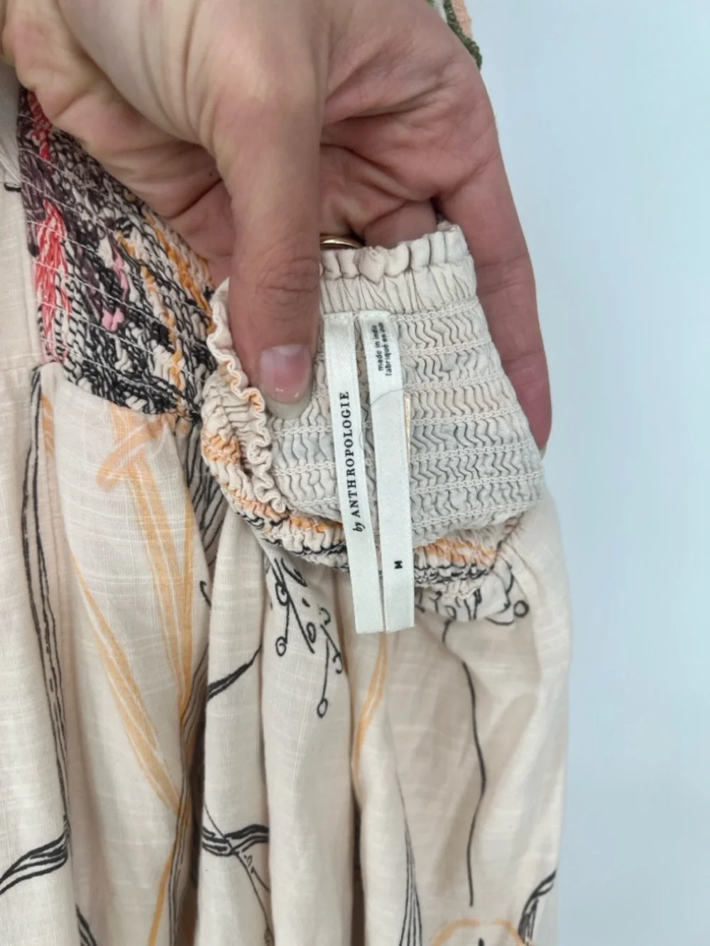 Anthropologie Embroidered Square Neck Tie Back Floral Boho Colorful Maxi Dress M - Picture 12 of 14